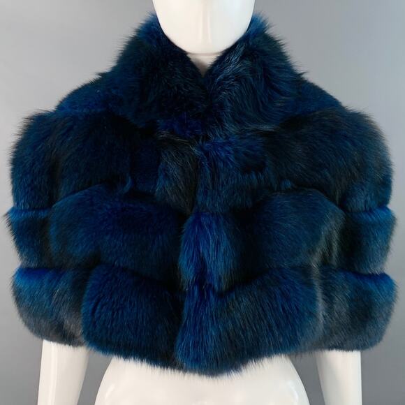 NO BRAND One Size Rare Navy Blue Black Fox Fur Hook Eye Closure Cardigan - Picture 1 of 7